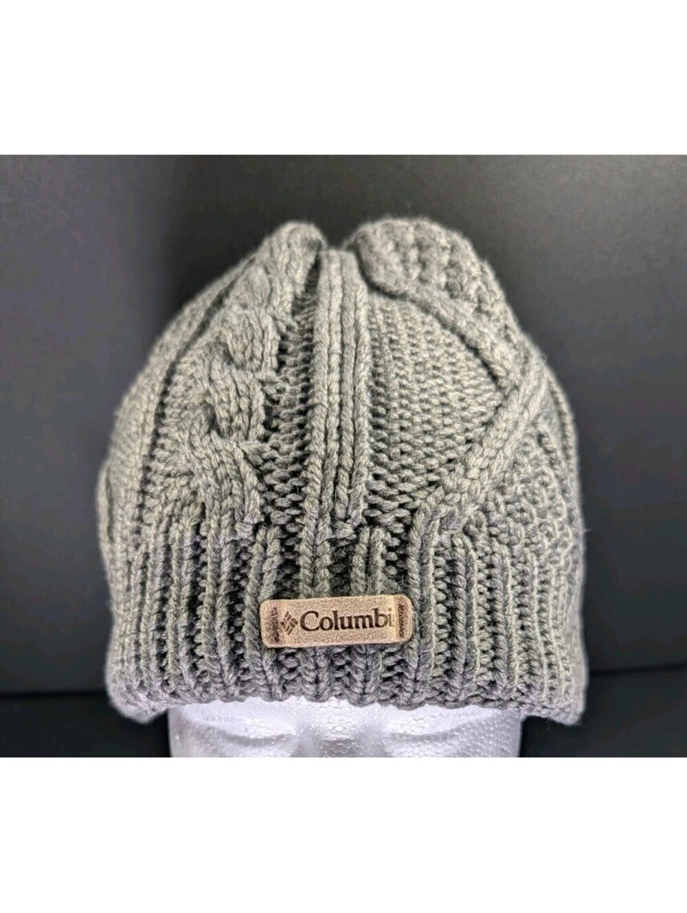Columbia Womens One Size Gray Cable Knit Fleece Lined Beanie Winter Warm Hat Cap